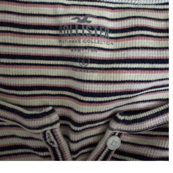 Hollister Striped Ribbed Button Front Cropped Top Women's Size S - Picture 3 of 3